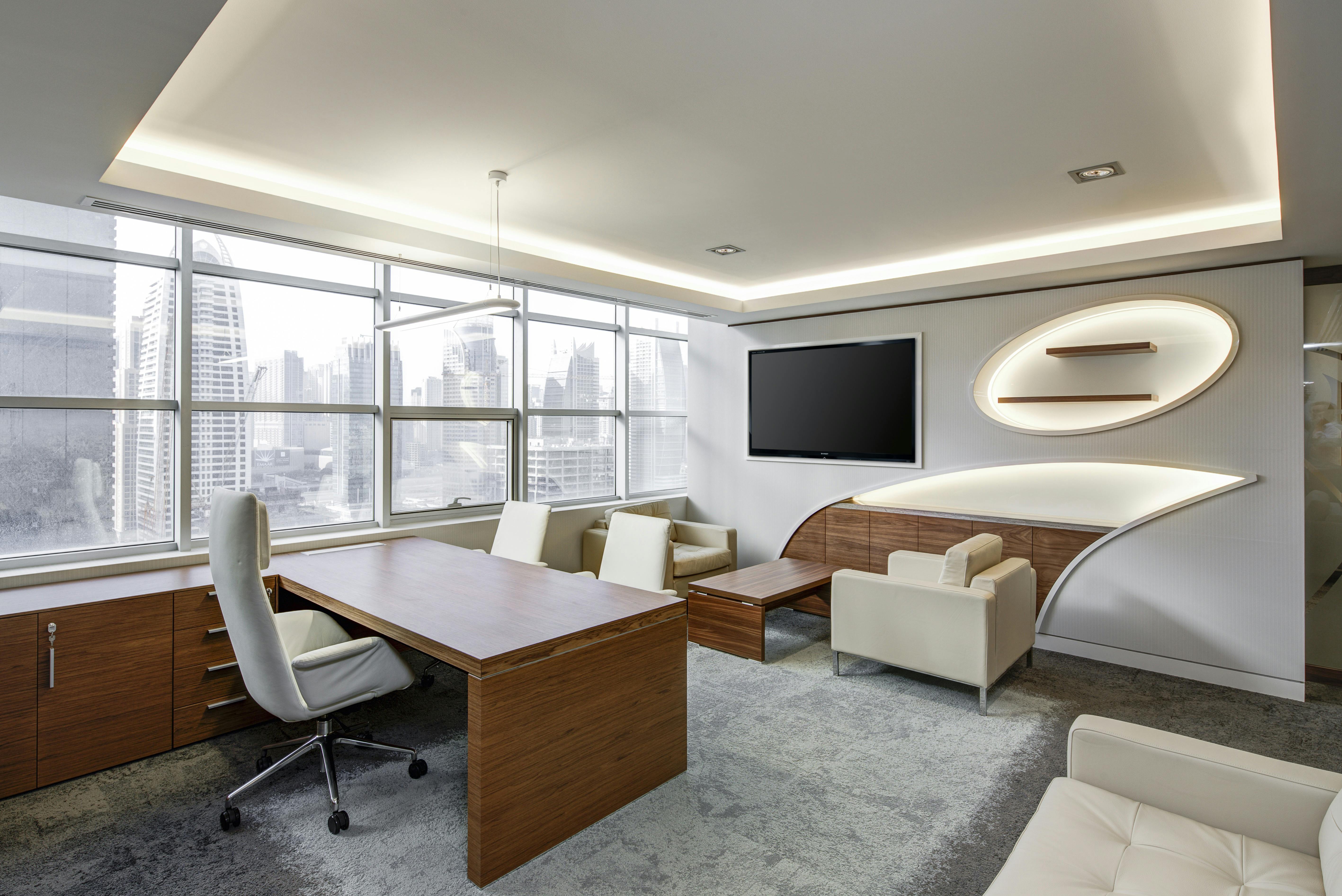 Interior design workspace with material samples