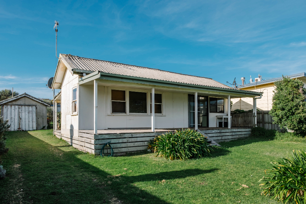 Modern prefabricated portable house installed on a site